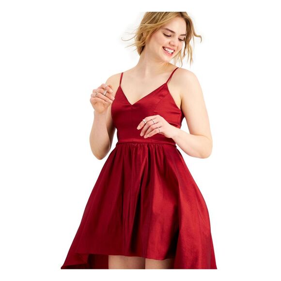 B DARLIN Womens Zippered Spaghetti Strap V Neck Mini Party Hi-Lo Dress - Picture 3 of 4